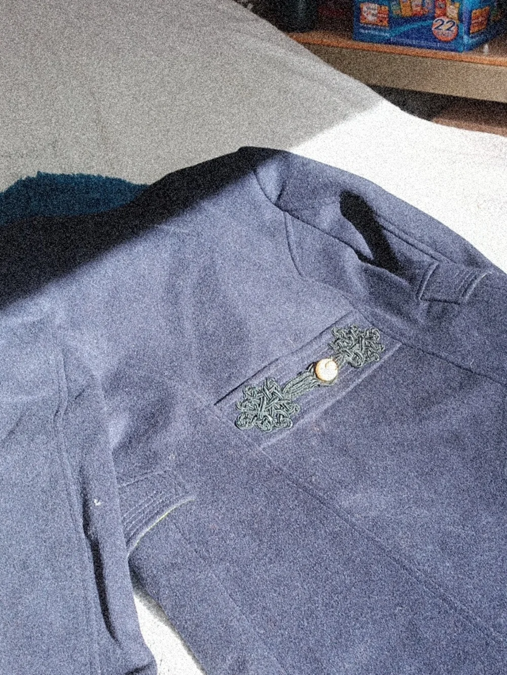 Gucci Kids Navy Pea Coat with Blue Trim & Pink Cuffs